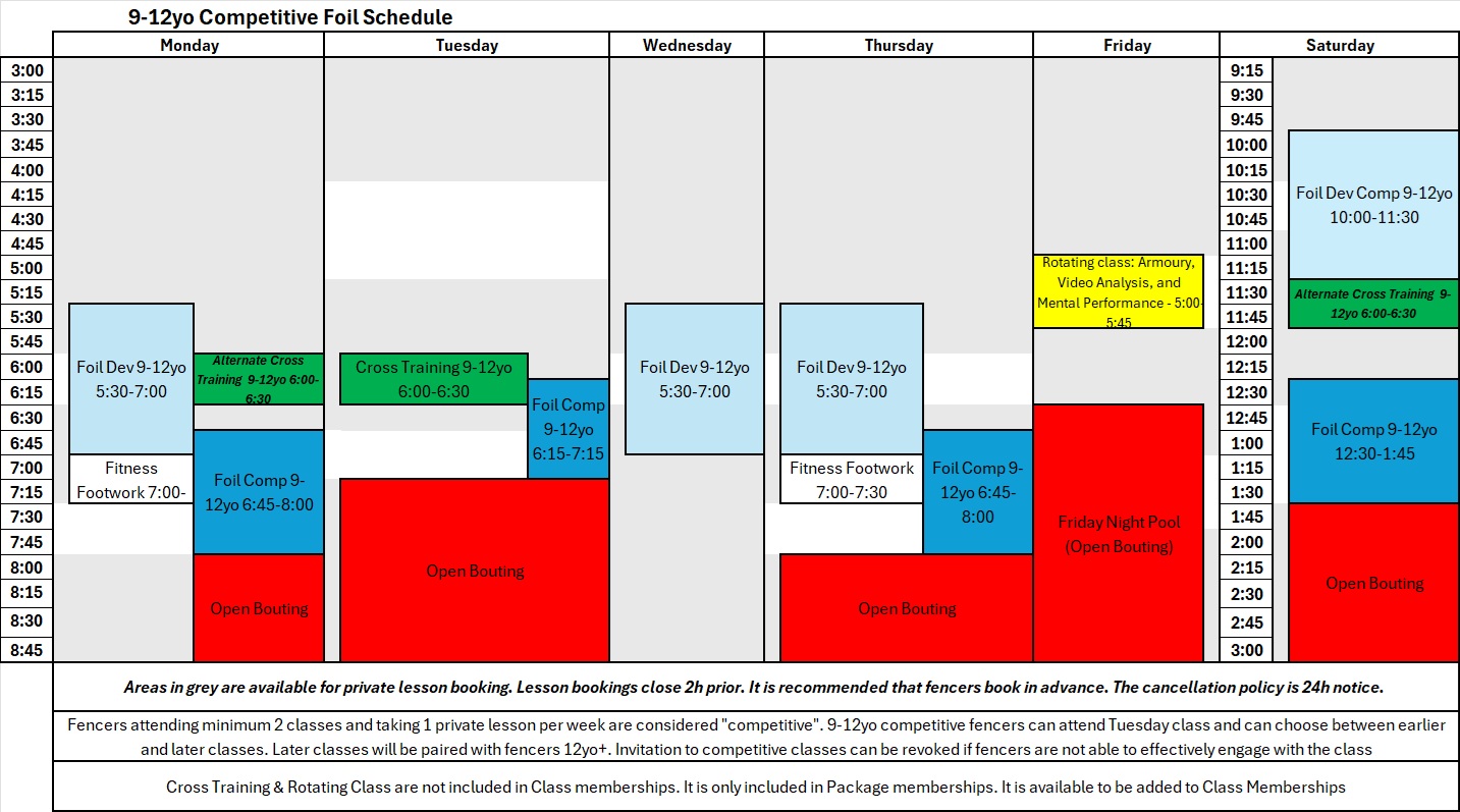 Foil 9-12yo Comp schedule 2026-27